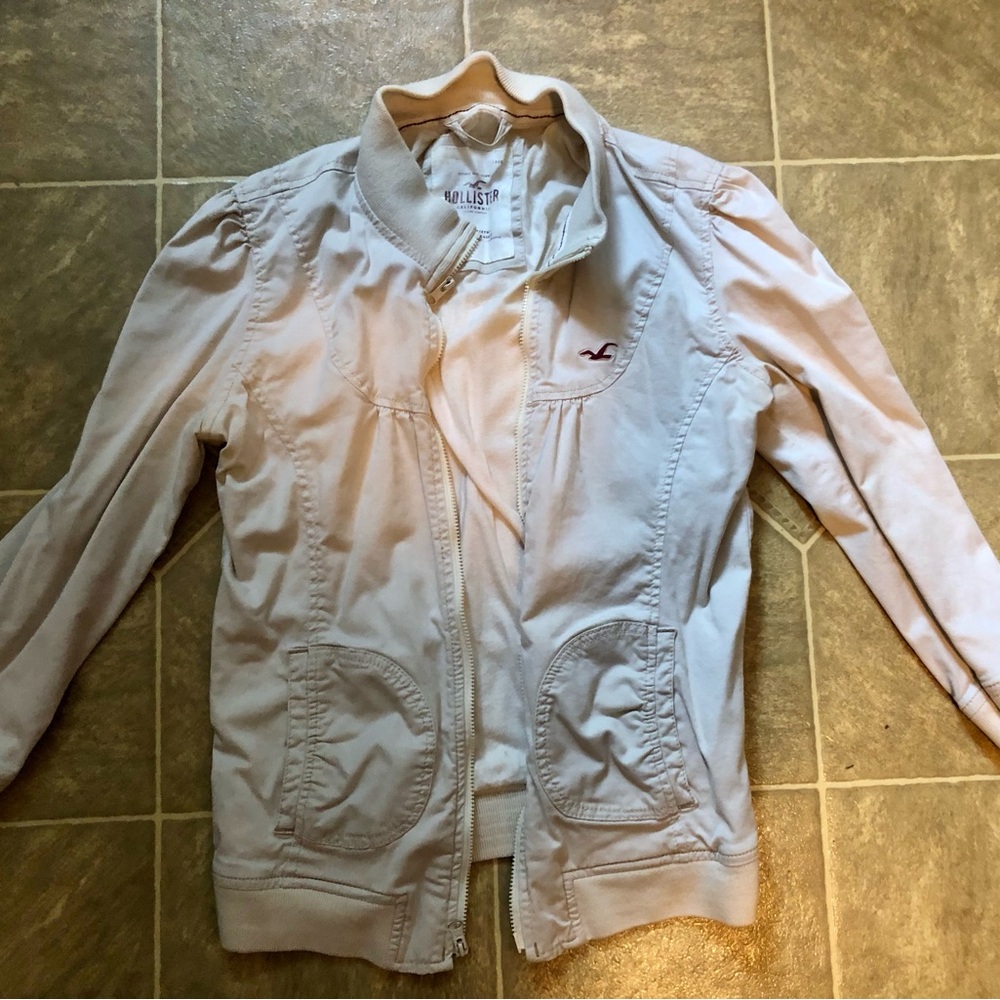 Hollister Cream Bomber Jacket with Athletic Fit